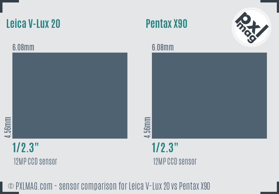 Leica V-Lux 20 vs Pentax X90 sensor size comparison