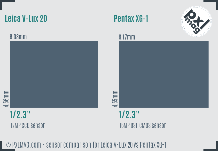 Leica V-Lux 20 vs Pentax XG-1 sensor size comparison
