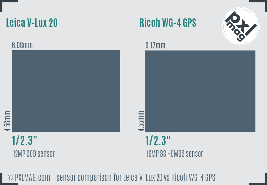 Leica V-Lux 20 vs Ricoh WG-4 GPS sensor size comparison