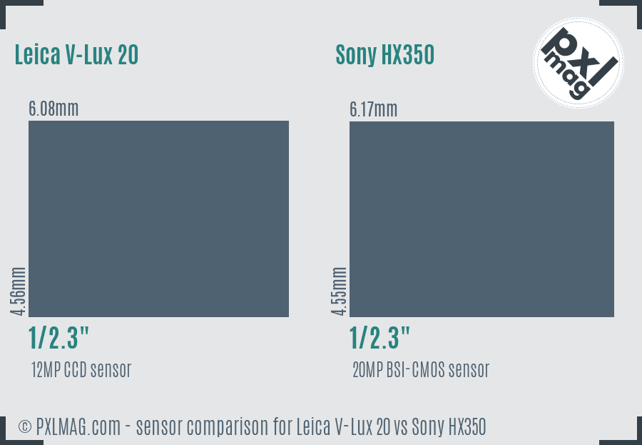 Leica V-Lux 20 vs Sony HX350 sensor size comparison