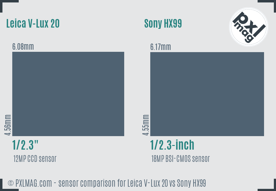 Leica V-Lux 20 vs Sony HX99 sensor size comparison