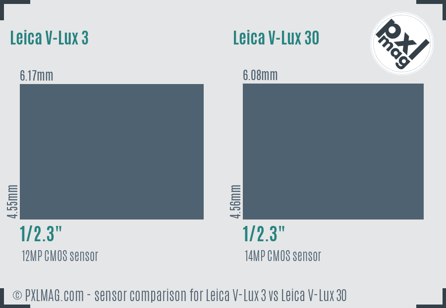 Leica V-Lux 3 vs Leica V-Lux 30 sensor size comparison