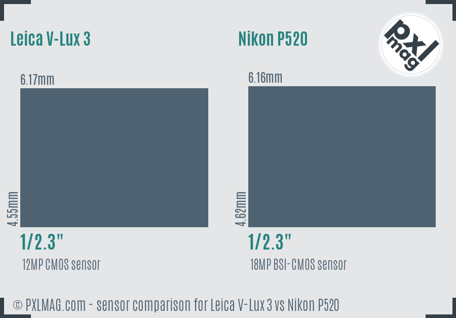 Leica V-Lux 3 vs Nikon P520 sensor size comparison