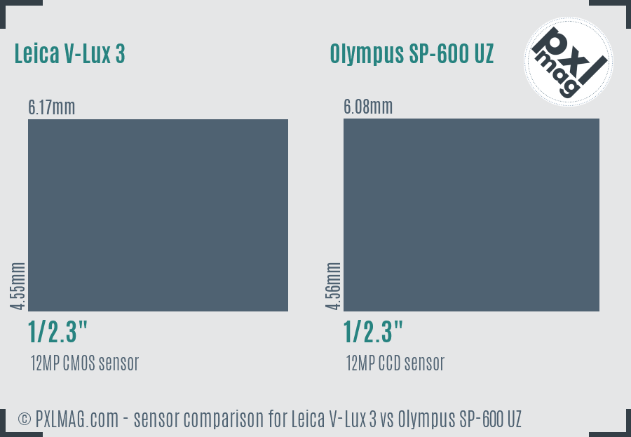 Leica V-Lux 3 vs Olympus SP-600 UZ sensor size comparison Leica V-Lux 3 vs Olympus SP-600 UZ sensor size comparison