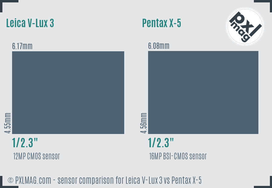 Leica V-Lux 3 vs Pentax X-5 sensor size comparison