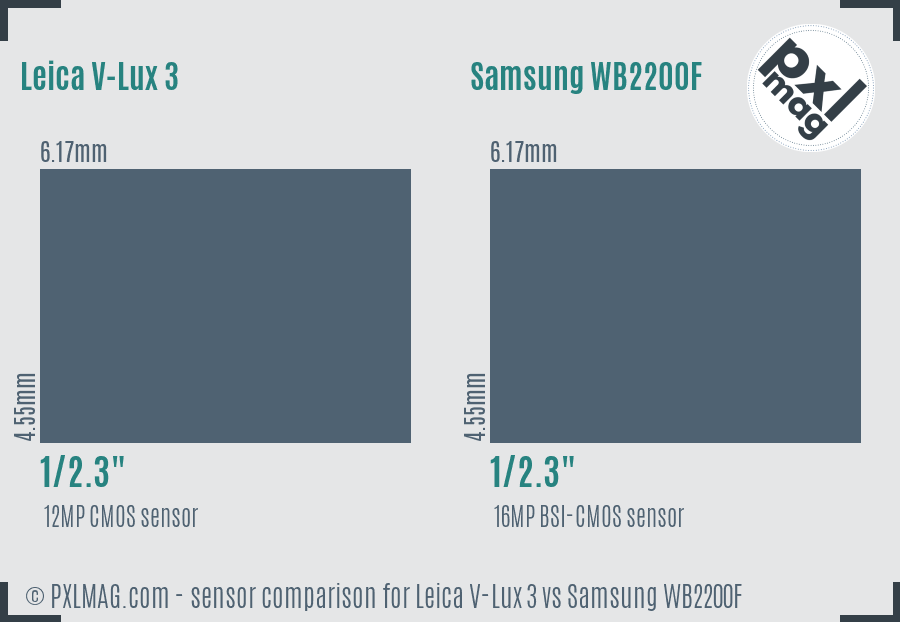 Leica V-Lux 3 vs Samsung WB2200F sensor size comparison