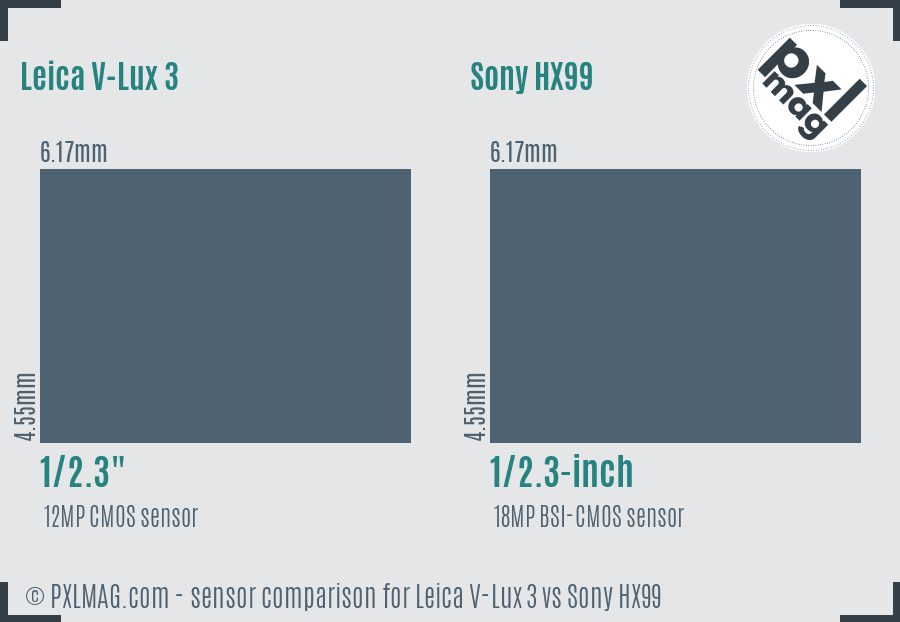 Leica V-Lux 3 vs Sony HX99 sensor size comparison