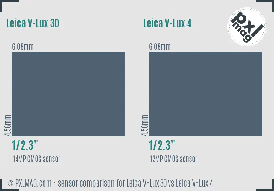 Leica V-Lux 30 vs Leica V-Lux 4 sensor size comparison