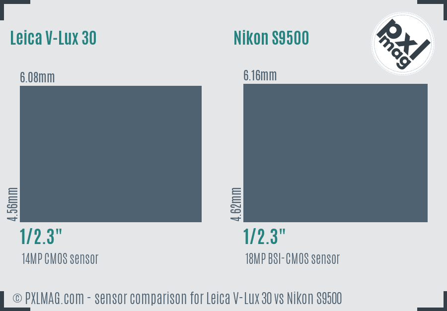 Leica V-Lux 30 vs Nikon S9500 sensor size comparison