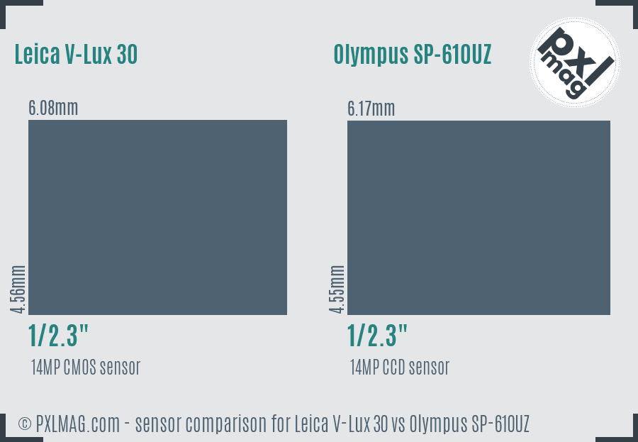 Leica V-Lux 30 vs Olympus SP-610UZ sensor size comparison
