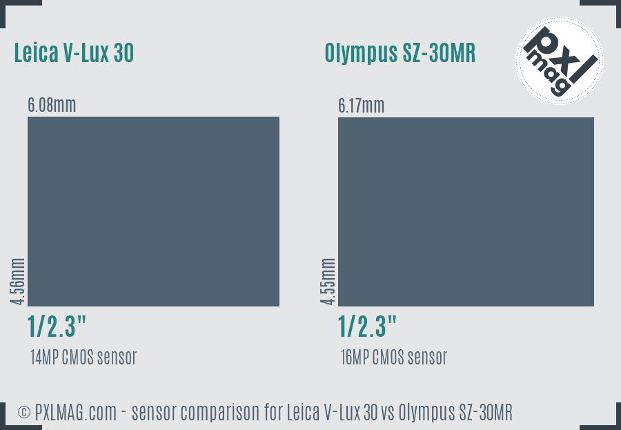 Leica V-Lux 30 vs Olympus SZ-30MR sensor size comparison