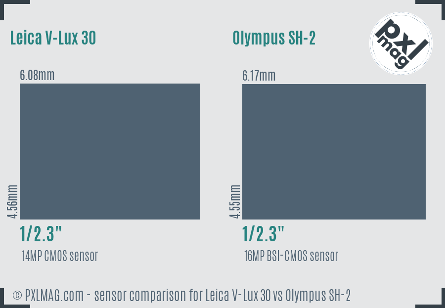 Leica V-Lux 30 vs Olympus SH-2 sensor size comparison