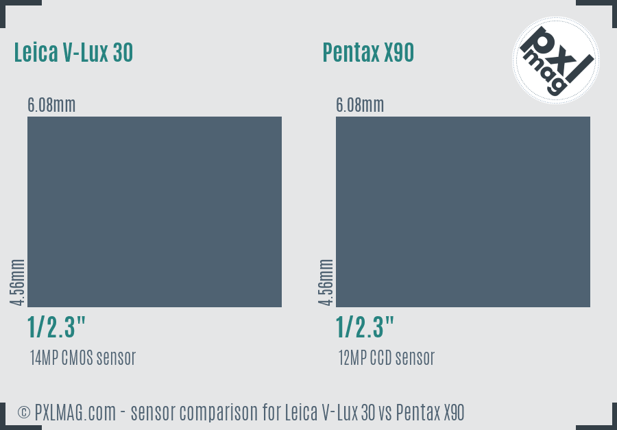 Leica V-Lux 30 vs Pentax X90 sensor size comparison