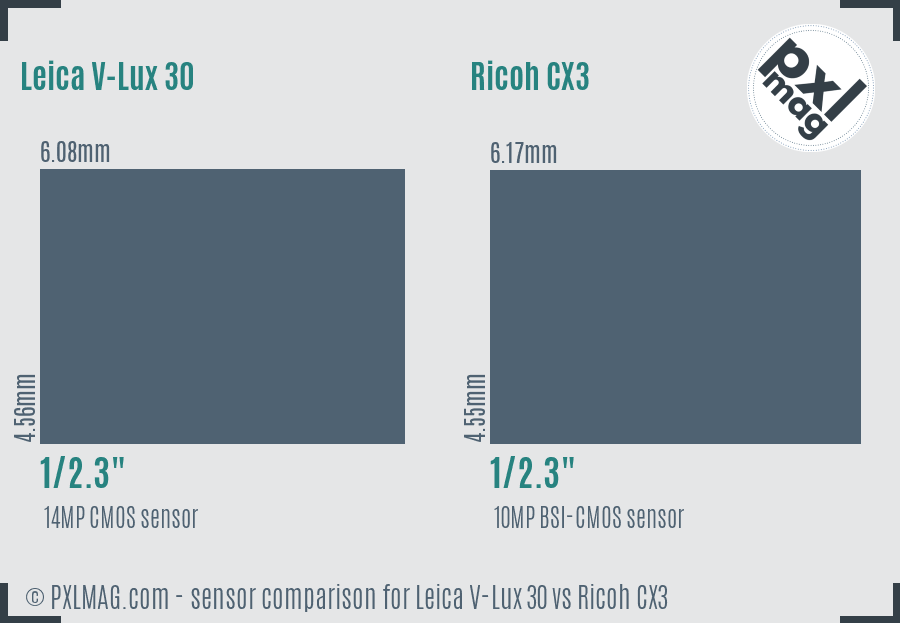 Leica V-Lux 30 vs Ricoh CX3 sensor size comparison