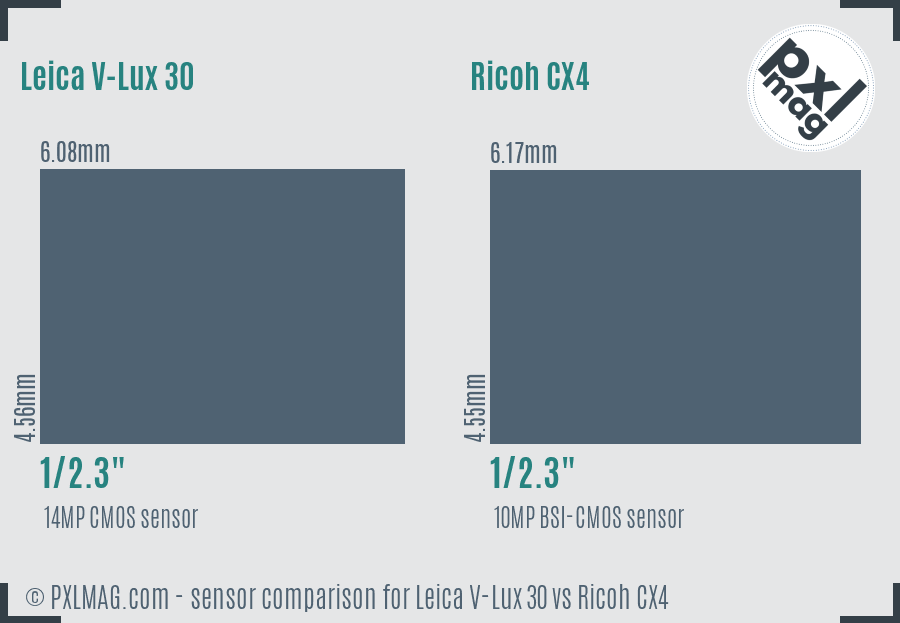 Leica V-Lux 30 vs Ricoh CX4 sensor size comparison