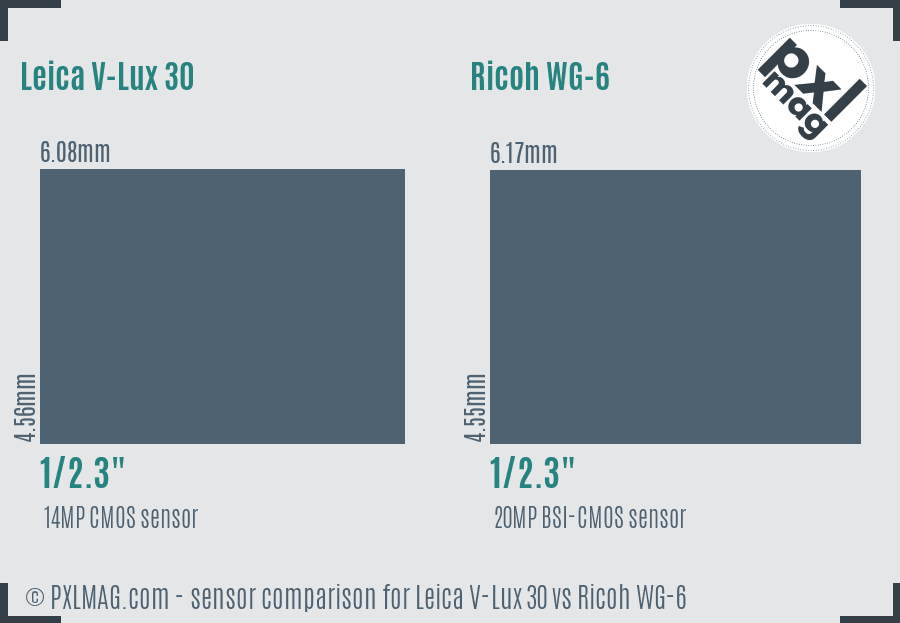 Leica V-Lux 30 vs Ricoh WG-6 sensor size comparison