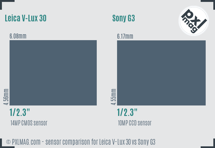 Leica V-Lux 30 vs Sony G3 sensor size comparison
