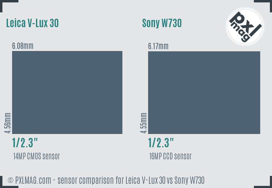 Leica V-Lux 30 vs Sony W730 sensor size comparison