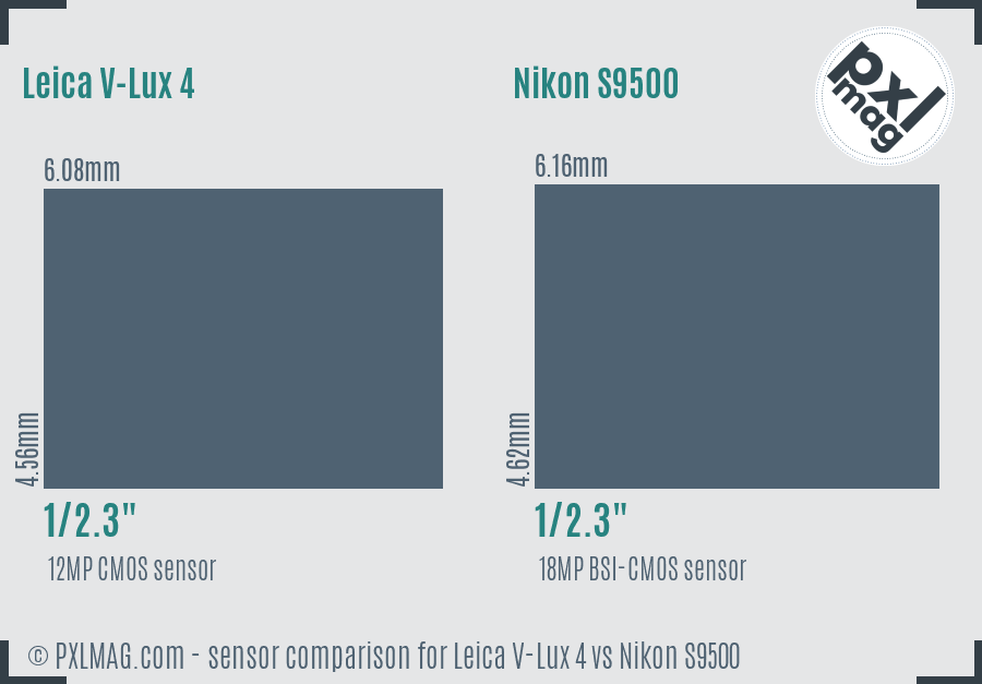 Leica V-Lux 4 vs Nikon S9500 sensor size comparison