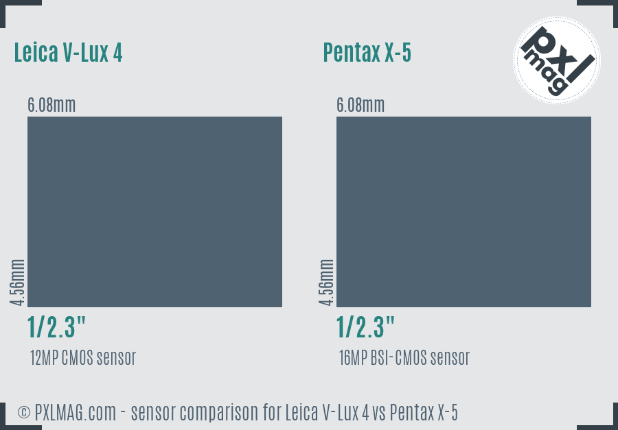 Leica V-Lux 4 vs Pentax X-5 sensor size comparison