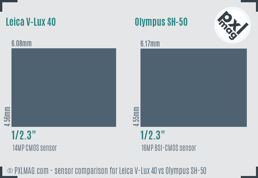 Leica V-Lux 40 vs Olympus SH-50 sensor size comparison Leica V-Lux 40 vs Olympus SH-50 sensor size comparison