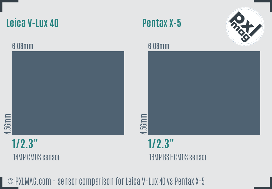 Leica V-Lux 40 vs Pentax X-5 sensor size comparison