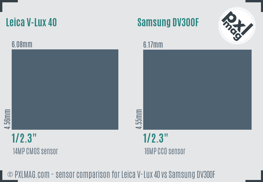 Leica V-Lux 40 vs Samsung DV300F sensor size comparison