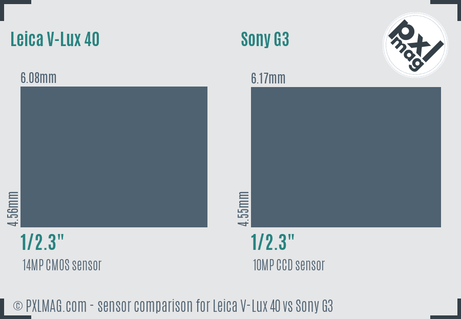 Leica V-Lux 40 vs Sony G3 sensor size comparison