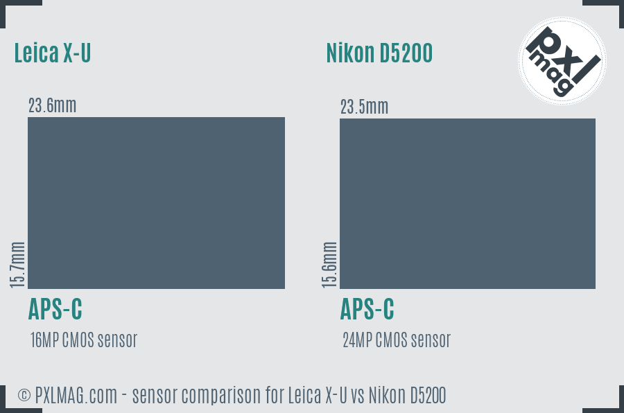 Leica X-U vs Nikon D5200 sensor size comparison