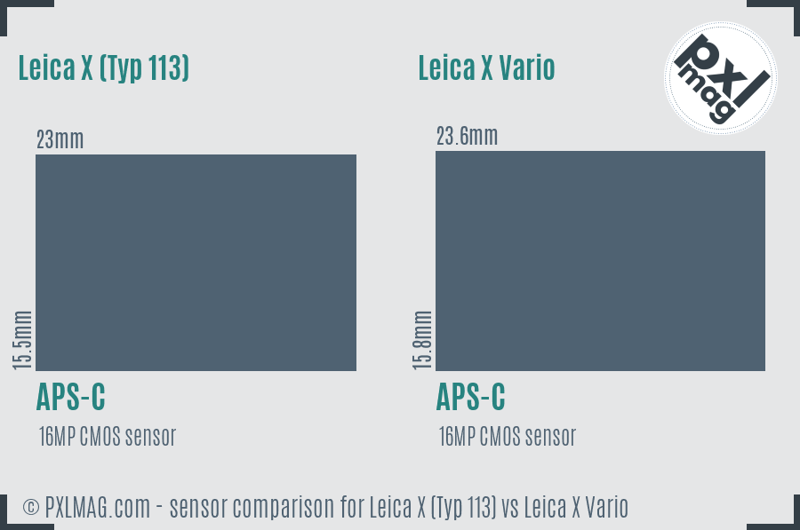 Leica X (Typ 113) vs Leica X Vario sensor size comparison