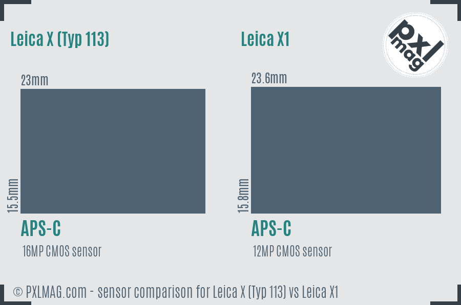 Leica X (Typ 113) vs Leica X1 sensor size comparison