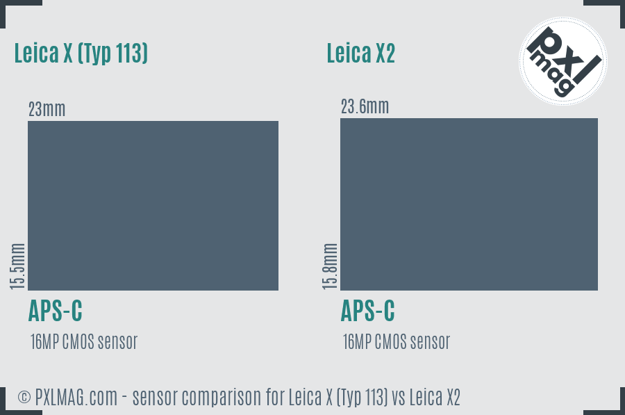 Leica X (Typ 113) vs Leica X2 sensor size comparison
