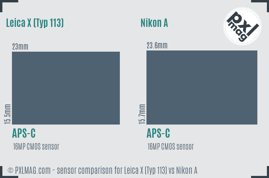 Leica X (Typ 113) vs Nikon A sensor size comparison