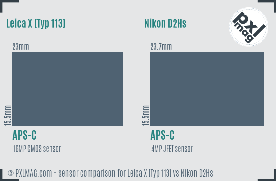 Leica X (Typ 113) vs Nikon D2Hs sensor size comparison