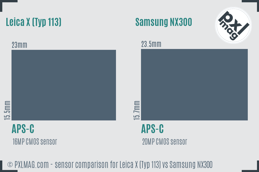 Leica X (Typ 113) vs Samsung NX300 sensor size comparison