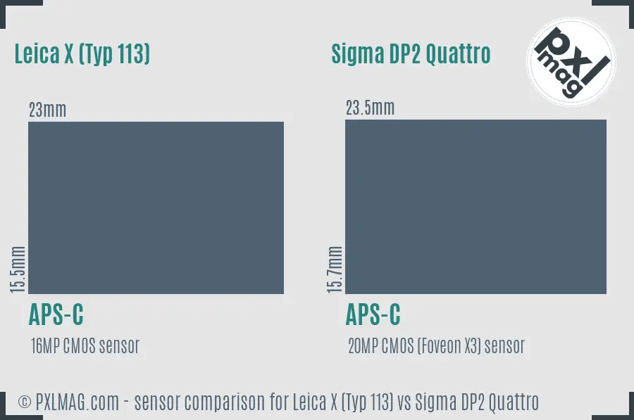 Leica X (Typ 113) vs Sigma DP2 Quattro sensor size comparison