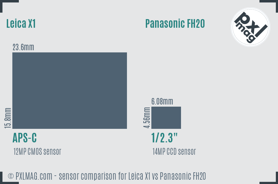 Leica X1 vs Panasonic FH20 sensor size comparison