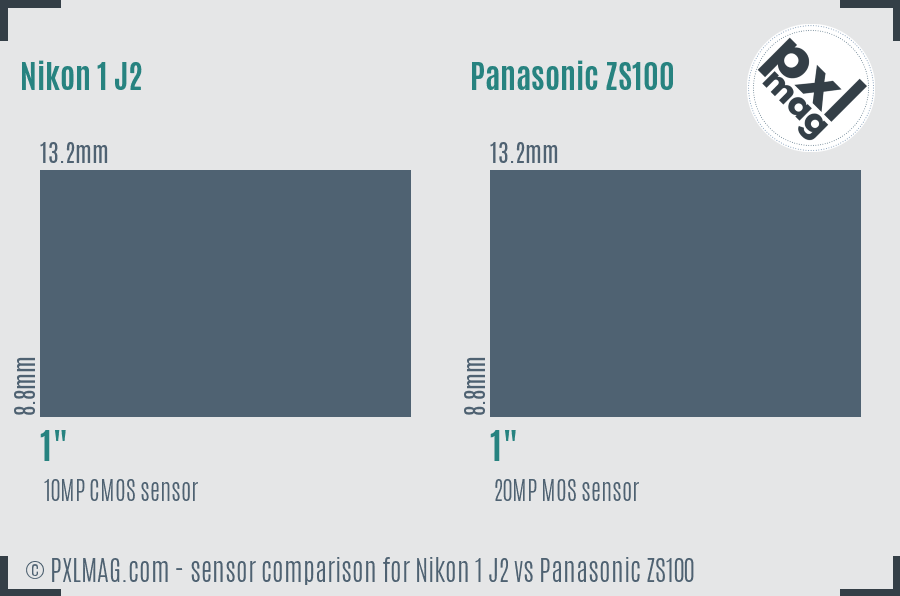 Nikon 1 J2 vs Panasonic ZS100 sensor size comparison