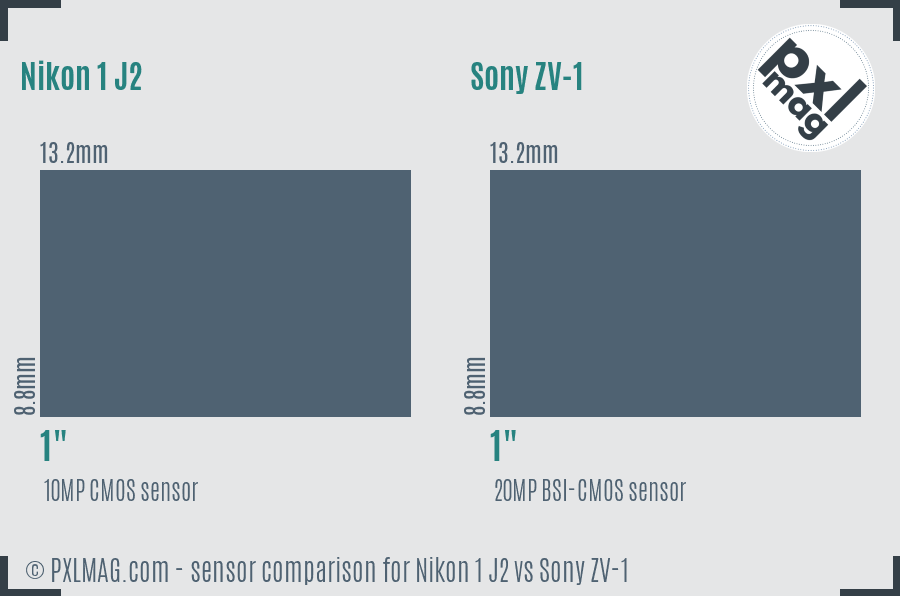 Nikon 1 J2 vs Sony ZV-1 sensor size comparison