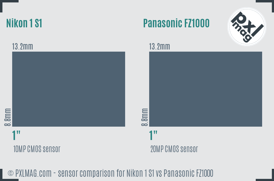 Nikon 1 S1 vs Panasonic FZ1000 sensor size comparison Nikon 1 S1 vs Panasonic FZ1000 sensor size comparison