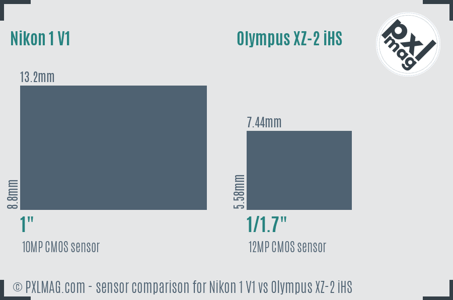 Nikon 1 V1 vs Olympus XZ-2 iHS sensor size comparison
