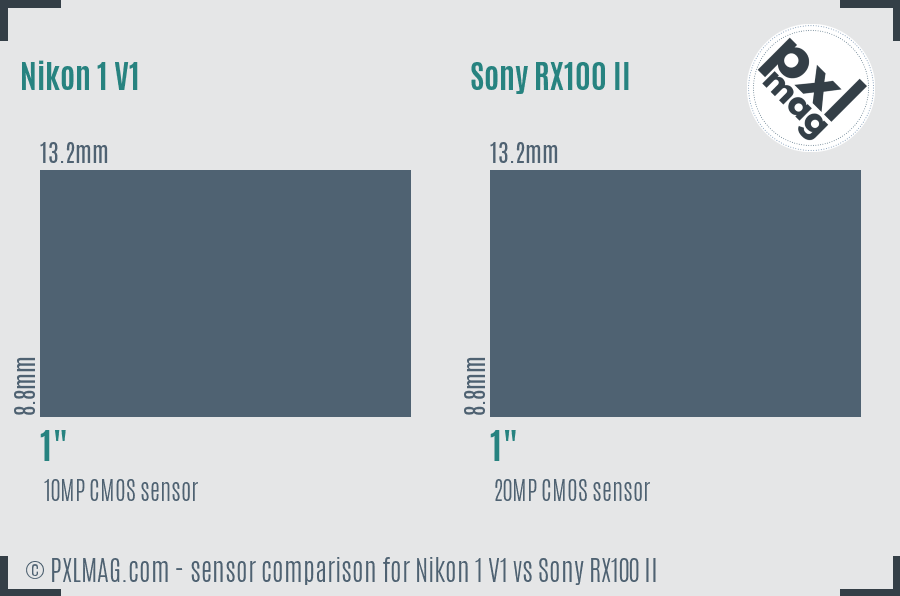 Nikon 1 V1 vs Sony RX100 II sensor size comparison