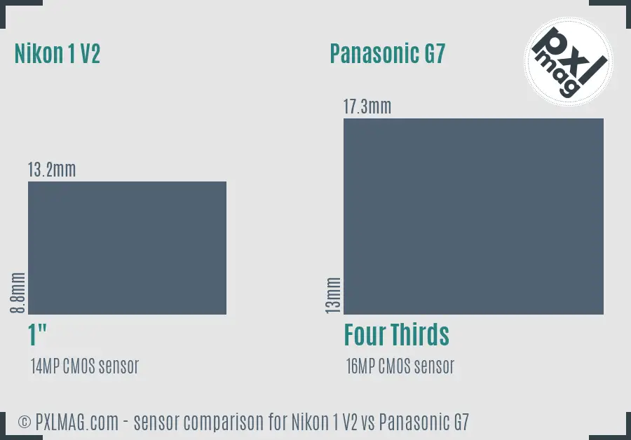Nikon 1 V2 vs Panasonic G7 sensor size comparison