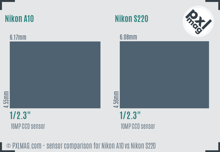 Nikon A10 vs Nikon S220 sensor size comparison