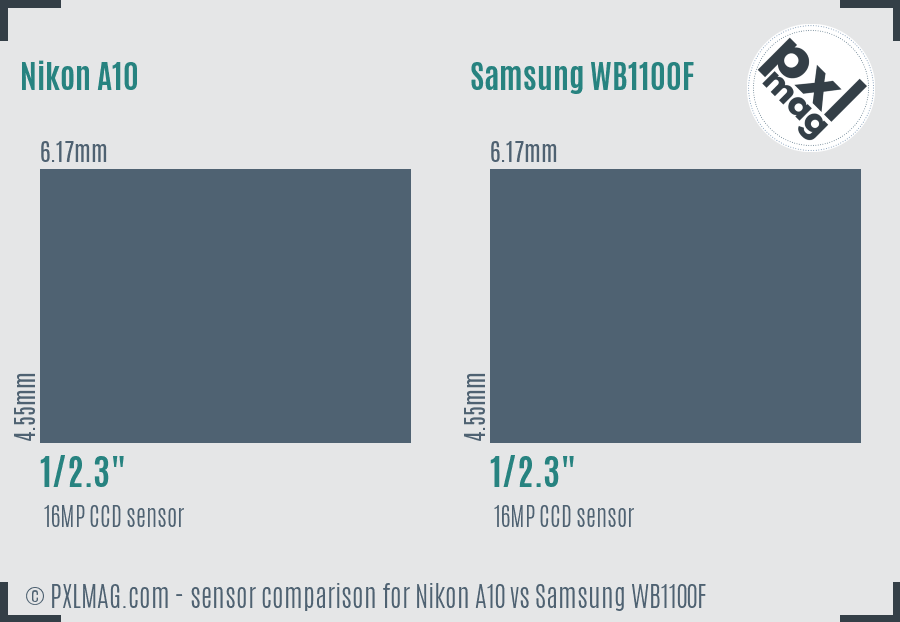 Nikon A10 vs Samsung WB1100F sensor size comparison