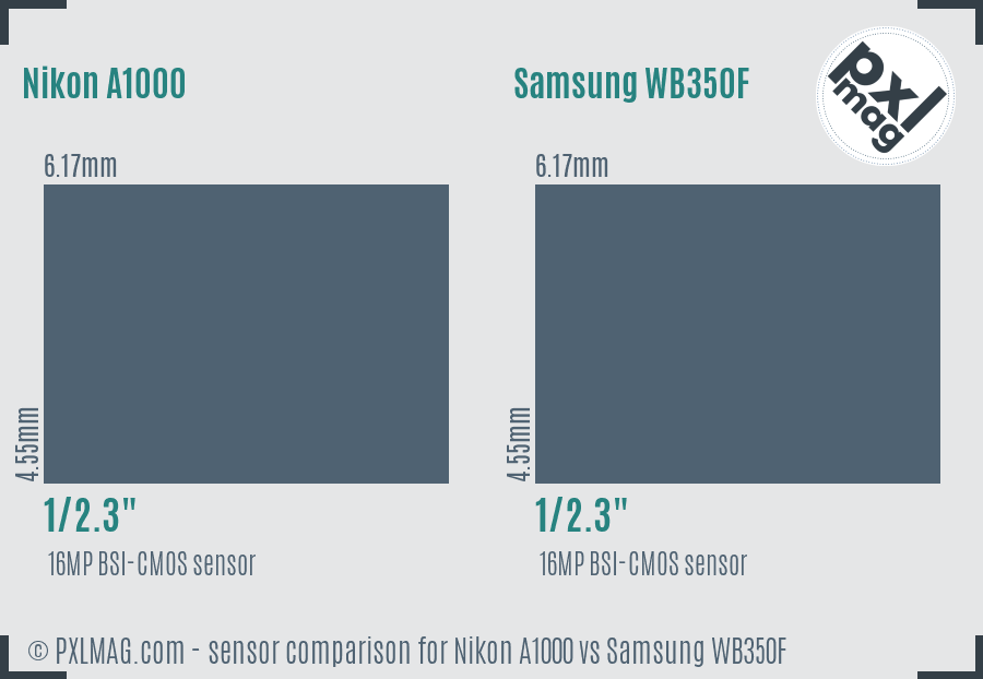 Nikon A1000 vs Samsung WB350F sensor size comparison