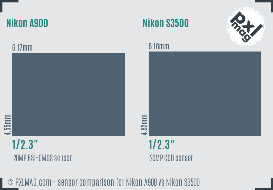 Nikon A900 vs Nikon S3500 sensor size comparison Nikon A900 vs Nikon S3500 sensor size comparison