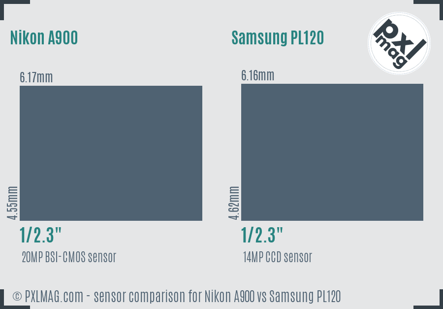 Nikon A900 vs Samsung PL120 sensor size comparison