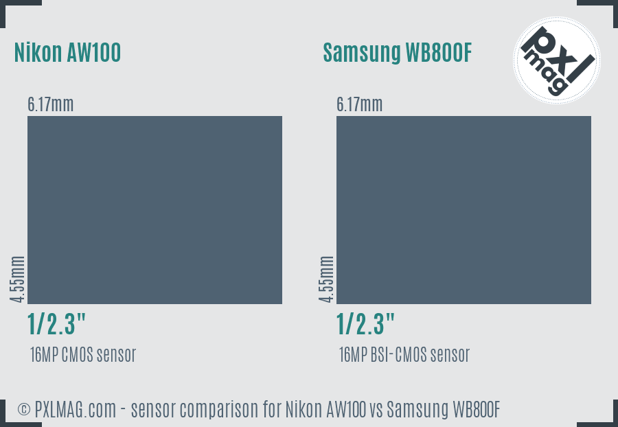 Nikon AW100 vs Samsung WB800F sensor size comparison
