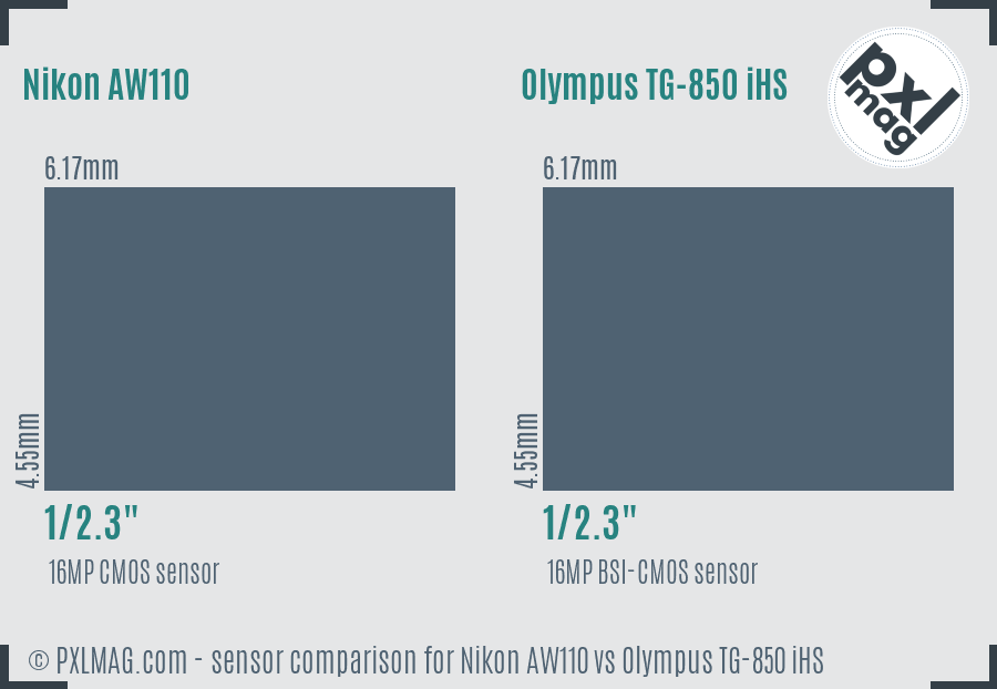 Nikon AW110 vs Olympus TG-850 iHS sensor size comparison